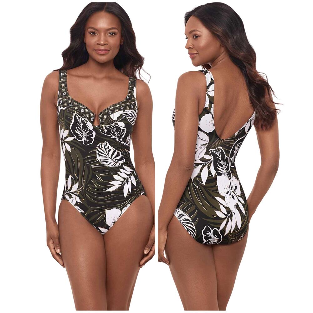 Miraclesuit NWT Escape One Piece Elle Dorado Green Swimsuit Size 8 Underwire Bra